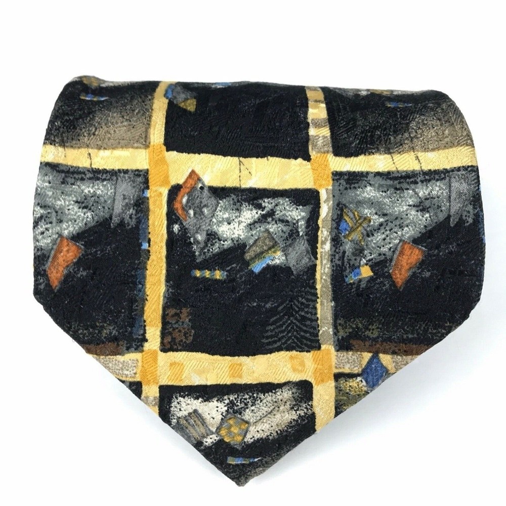 Ermenegildo Zegna Vintage Abstract Plaid 100% Silk Elegant Fine Necktie ITALY